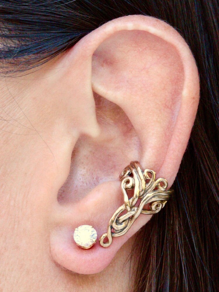 Ear Cuff Gold Swirl Ear Cuff Solid 14K Gold Arabesque Ear Cuff Etsy
