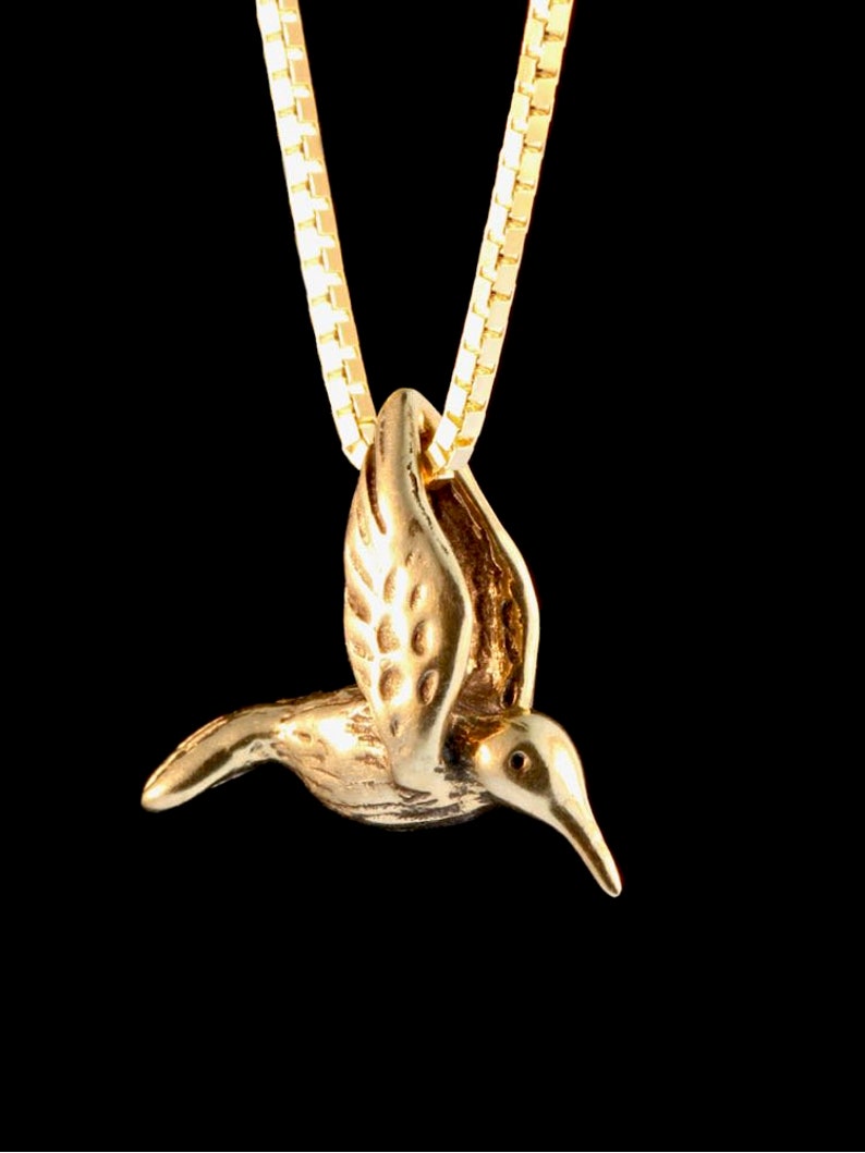 Hummingbird Necklace 14k Gold Solid 14k Gold Charm Etsy