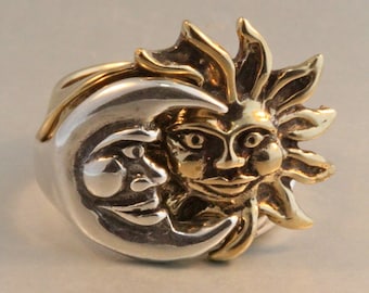 Sun Moon Eclipse Ring in Sterling Silver and Bronze - Celestial Statement Ring - Cosmic Union Duality Ring
