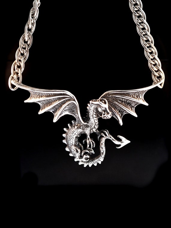 Silver Dragon Necklace Gothic Dragon Neckpiece Dragon Jewelry