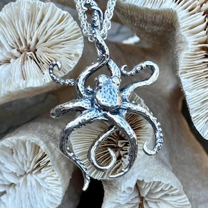 Rip Tide Octopus Pendant Large Silver Octopus Medallion Tentacle Necklace Tentacle Jewelry Sterling Silver Octopus Necklace Ocean Jewelry
