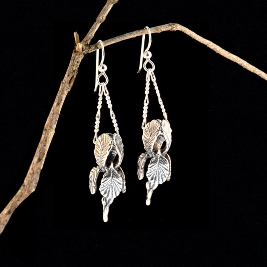 Silver Iris Flower Earrings Iris Earrings Iris Jewelry Silver Flower