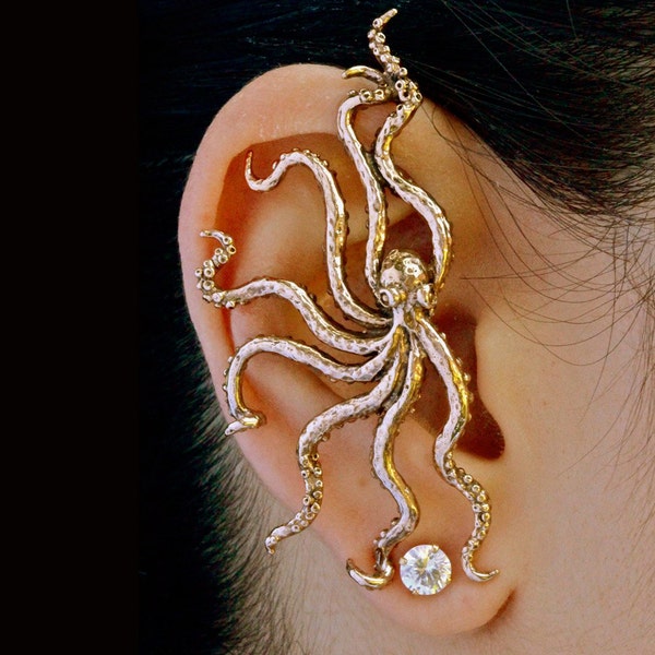 Octopus Ear Cuff Octopus Ear Wrap Octopus Earring Tentakel Oorbel Tentakel Sieraden Bronzen Octopus Oceaan Sieraden Kraken Ear Cuff NonPierced