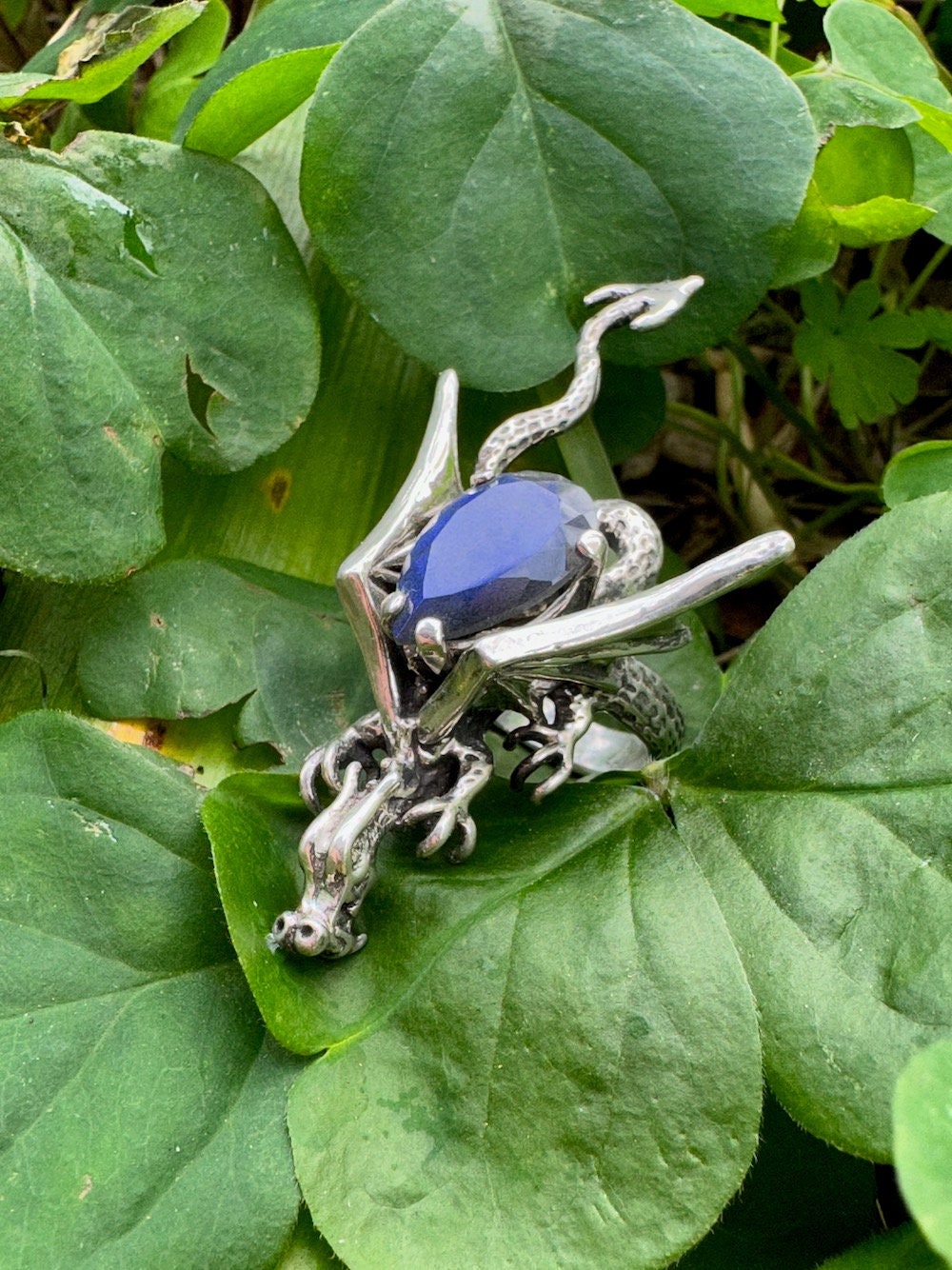 Dragon Ring with Faceted Labradorite Gemstone Dragon Ring Labradorite Ring Dragon Sculpture Sterling Silver Dragon Jewelry with Gemstone