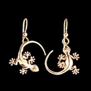 14k Gold Gecko Earrings Gecko Jewelry Lizard Earrings Lizard Jewelry Solid Gold Earrings Animal Charms Animal Earrings Gecko Love Cute Charm
