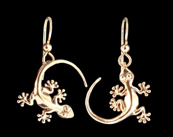 14k Gold Gecko Earrings Gecko Jewelry Lizard Earrings Lizard Jewelry Solid Gold Earrings Animal Charms Animal Earrings Gecko Love Cute Charm