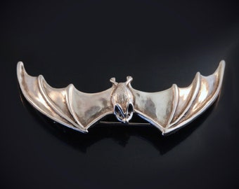 Large Spread Winged Bat Pin - Sterling Silver - Bat Brooch