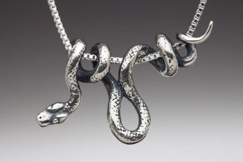 Silver Snake Necklace Snake Jewelry Vine Snake Pendant Snake Pendant Snake Charm Serpent Jewelry Silver Snake Animal Jewelry Snake Chain image 6