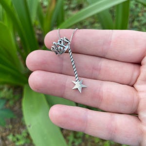 Fairy Crown and Magic Wand Necklace in Sterling Silver - Fairycore Jewelry - Fantasy Princess Charms - Magic Wand Pendant image 4
