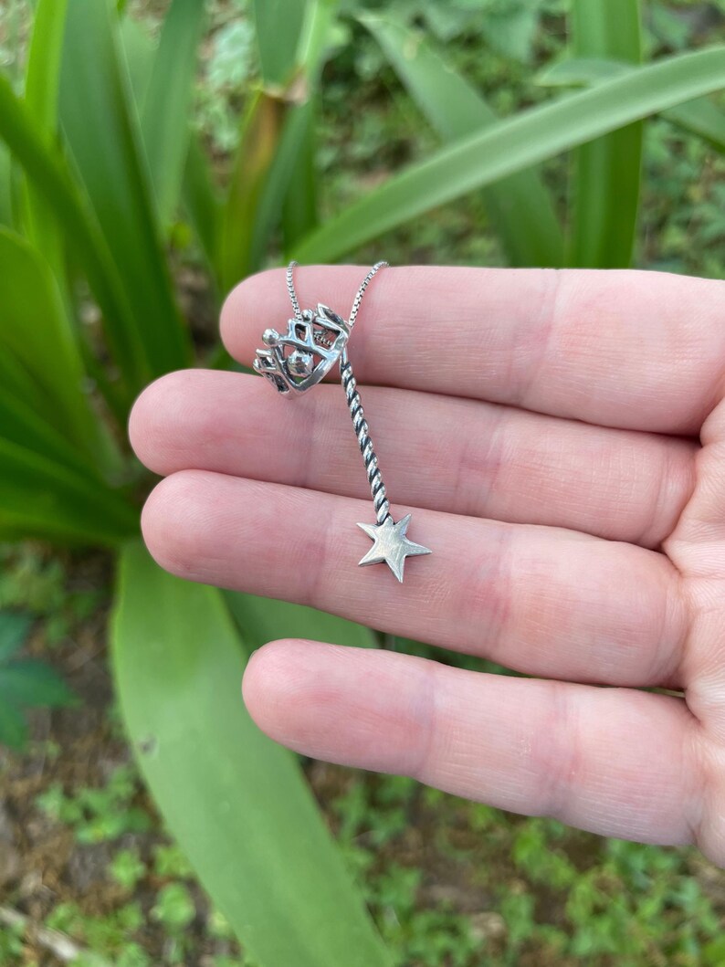 Fairy Crown and Magic Wand Necklace in Sterling Silver - Fairycore Jewelry - Fantasy Princess Charms - Magic Wand Pendant image 4