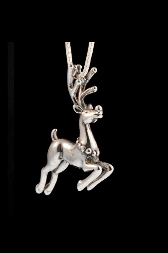 Reindeer Necklace Silver Reindeer Charm Christmas Charm Etsy