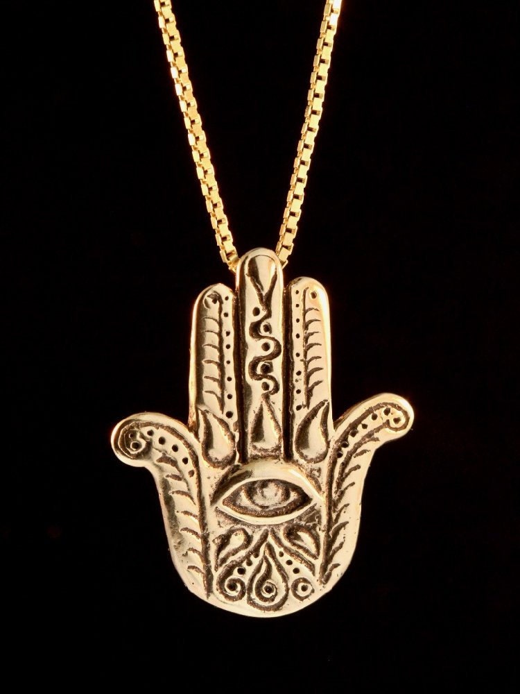 Hamsa Hand and Eye Pendant 14K Gold Hand Eye Lotus Charm | Etsy