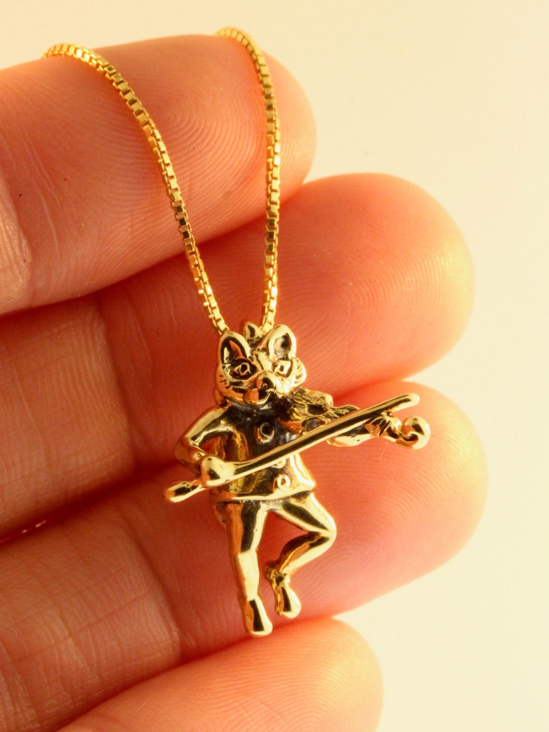 14k Gold Cat and Fiddle Charm Mother Goose Story Book Jewelry Gold Cat