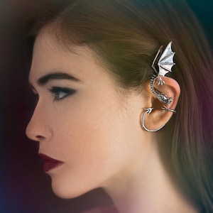 Dragon Ear Wrap, Inspired Game of Thrones Jewelry Silver Dragon Ear Cuff Elfin Dragon Ear wrap Dragon Jewelry Dragon Earring Celebrity Style image 1