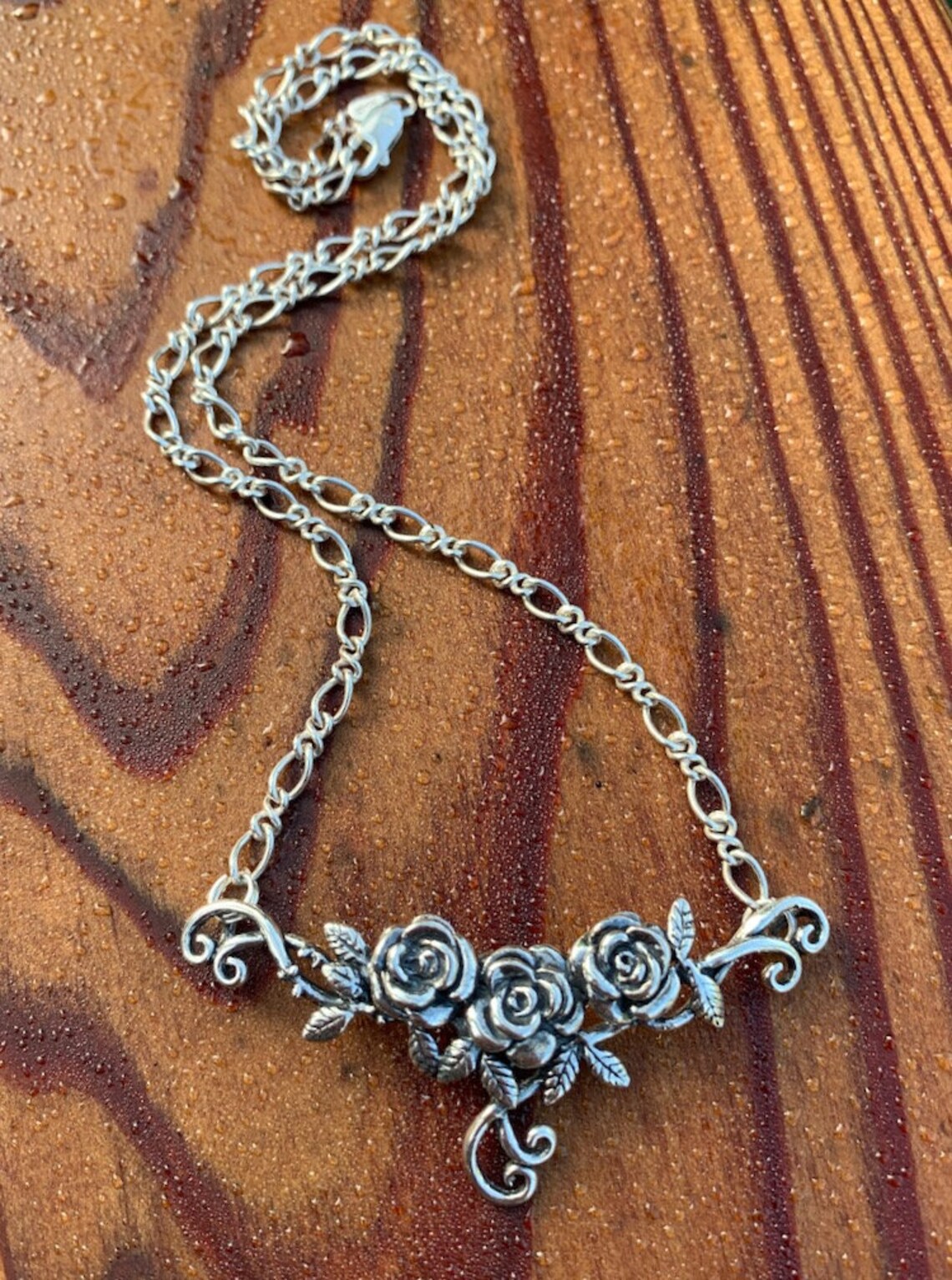 Sterling Silver Rose Necklace Victorian Rose Neckpiece Rose Etsy