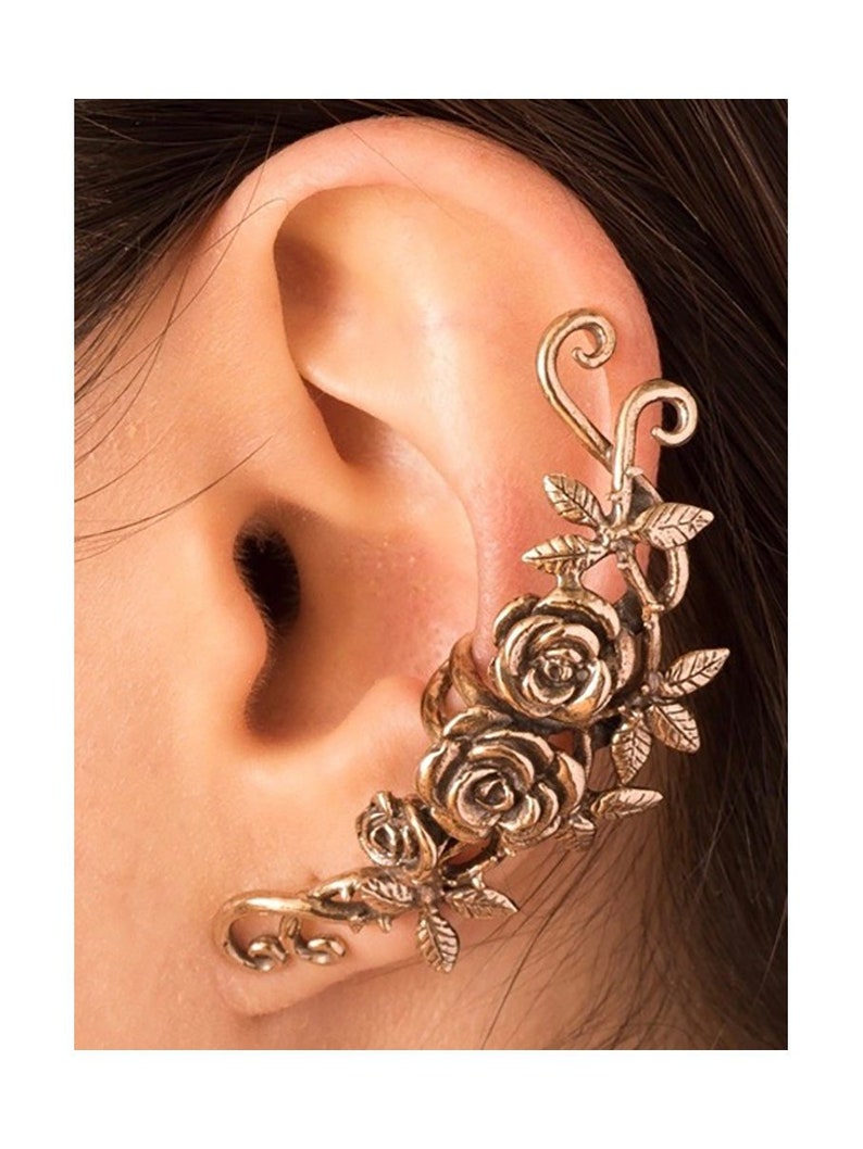 Flower Ear Cuff Valentines Day Gift Rose Ear Cuff Bronze Rose Tendril EarCuff Rose Jewelry Flower Earring Rose Earring Flower Jewelry Roses image 1