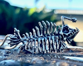 Fish Skeleton Necklace Bone Jewelry Skeleton Jewelry Angler Fish Jewelry Angler Fish Necklace Fish Charm Phantom Fish Charm