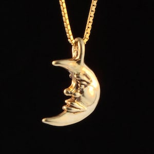 Moon Necklace Gold Small 14k Gold Moon Charm Moon Pendant Moon Jewelry Celestial Jewelry 14k Gold Charm Lunar Charm Man in the Moon Necklace