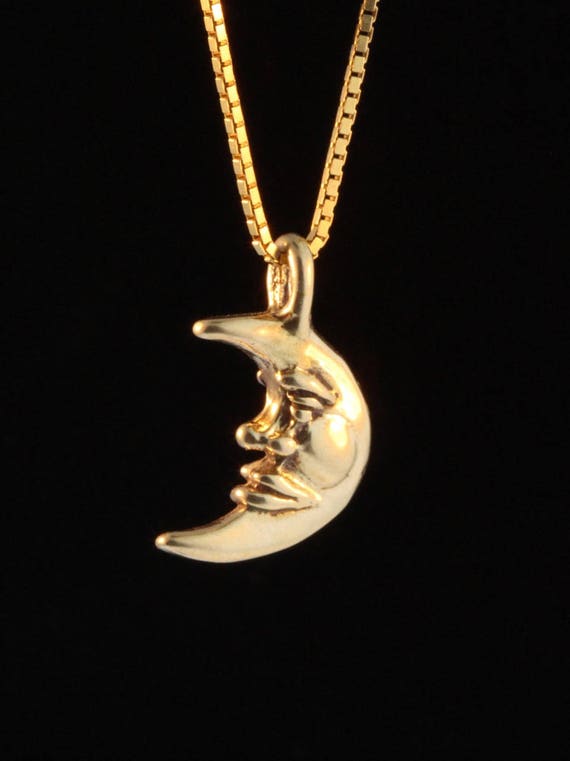 Moon Necklace Gold Small 14k Gold Moon Charm Moon Pendant Moon Etsy