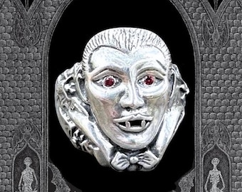 Dracula Vampire Bat Ring with Ruby Eyes - Sterling Silver - Classic Vampire Ring