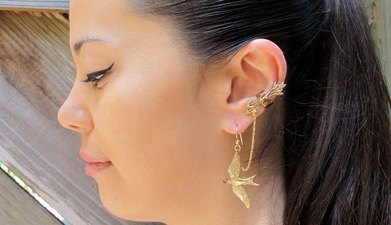 Chain Ear Cuff Bajoran Ear Cuff Bronze Quiver and Arrows And Mocking Jay Ear Cuff Bajoran Bird Earring Arrow Earring Mocking Jay Jewelry image 1