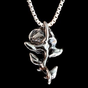 Rose Necklace Rose Charm Rose Pendant Sterling Rose Silver Rose Flower Charm Flower Jewelry Flower Necklace Gift for Mom Silver Charm Bloom image 2