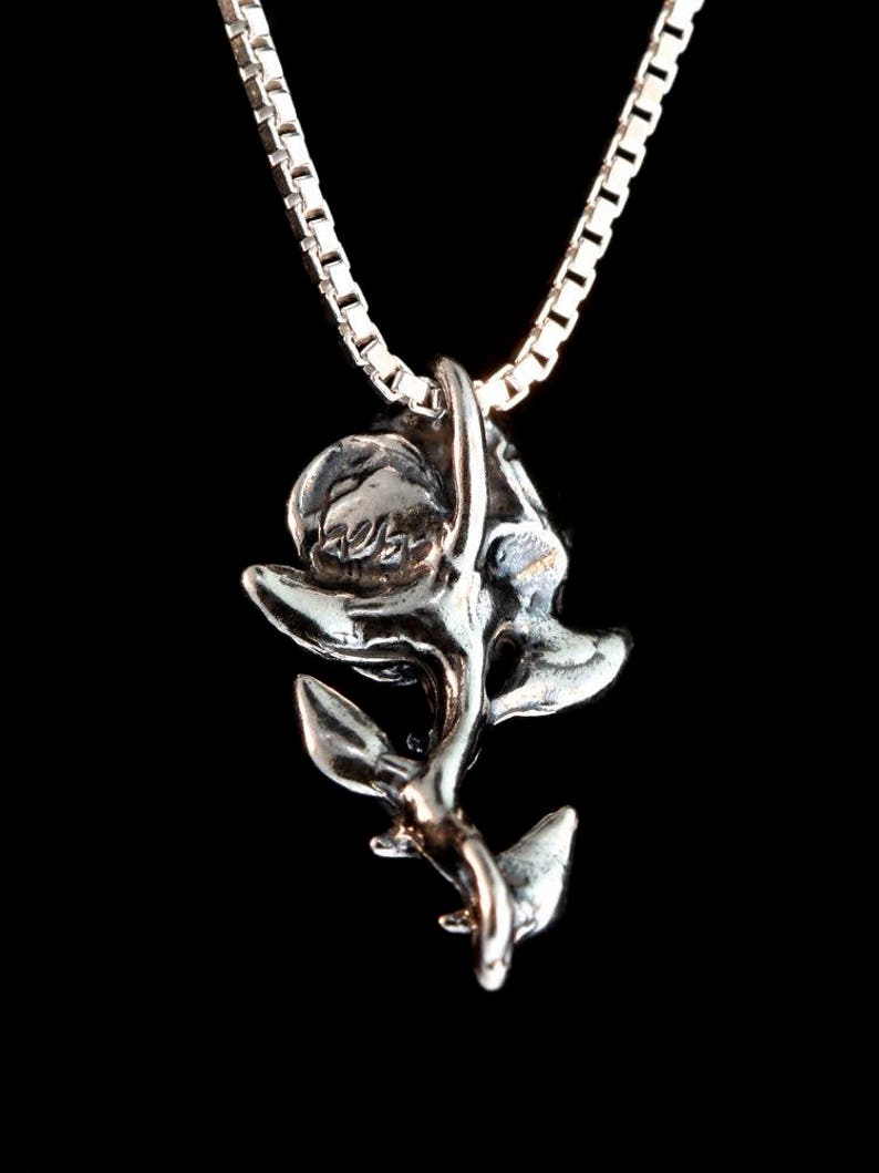 Rose Necklace Rose Charm Rose Pendant Sterling Rose Silver Rose Flower Charm Flower Jewelry Flower Necklace Gift for Mom Silver Charm Bloom image 2