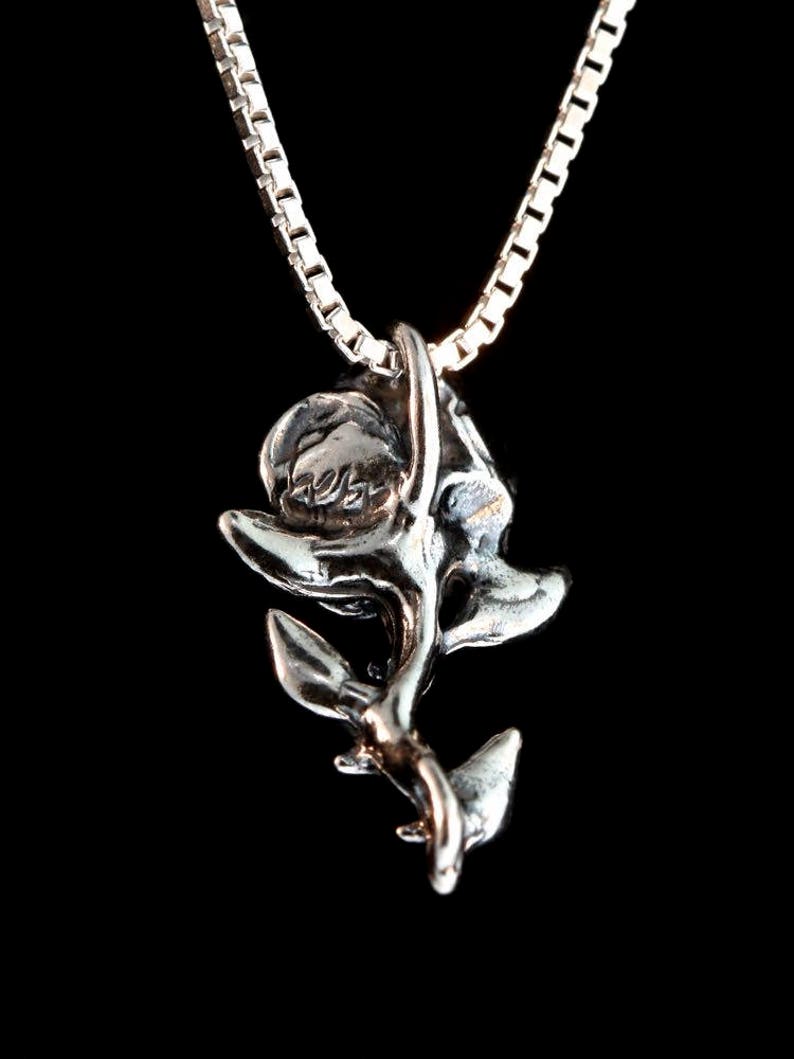 Rose Necklace Rose Charm Rose Pendant Sterling Rose Silver Etsy