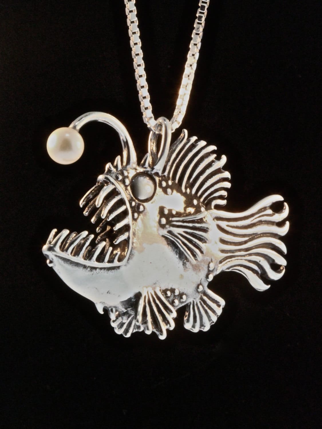 Fish Necklace Large Angler Fish Necklace Fish Pendant Angler Etsy