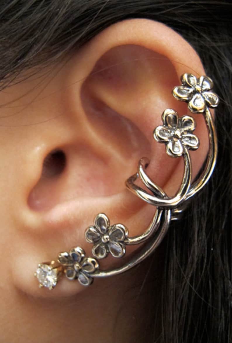 Flower Ear Cuff Silver Me Not Flower Earcuff Flower Etsy
