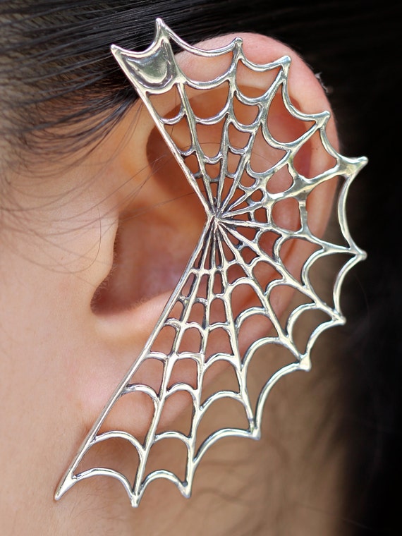 Spider Web Ear Wrap Silver Spider Web Ear Cuff Spider Web Earring