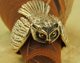 Owl Ring - Solid 14k Gold - Men's Totem Bird Ring
