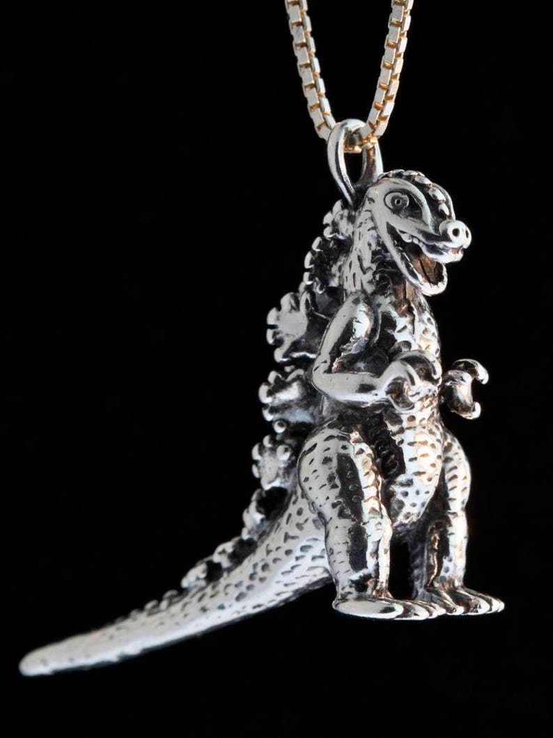 Godzilla Necklace Silver Godzilla Charm Godzilla Pendant Etsy