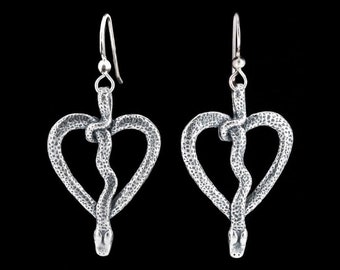Love Python #9 Earrings - Sterling Silver - Serpent Heart Jewelry