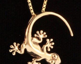 Gecko Charm - Solid 14k Gold – Lizard Charm Necklace - Gold Hawaiian Charm