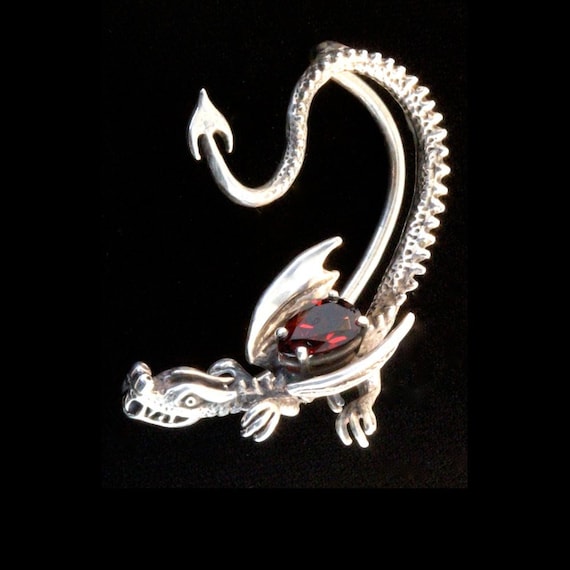 Throne Dragon Ear Wrap with Gemstone - Sterling Silver - Renaissance Style Earring