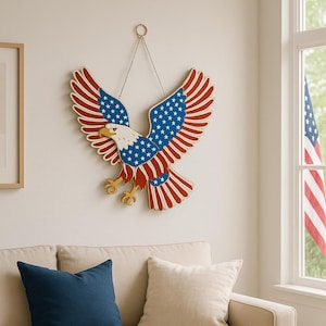 American eagle wall decor, patriotic home decoration, wooden eagle sign, 4th of July gift