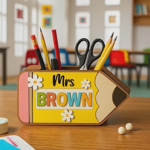 Personalized Teacher Pencil Holder – Custom Desk Organizer Gift for Back to School, Teacher Appreciation or End of Year Classroom Decor