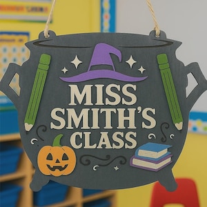Personalized Halloween Teacher Door Sign: Wooden Classroom Decor