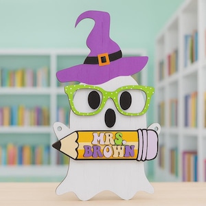 Personalized Halloween Teacher Door Sign – Spooktacular Ghost Door Hanger, Custom Classroom Decor & Back to School Sign