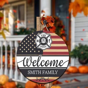 Personalized Firefighter Wooden Sign: Thin Red Line Plaque