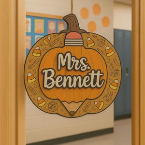 Personalized Pumpkin Teacher Door Sign: Halloween Classroom Decor