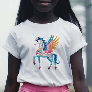 Swirling Unicorn Kids Fine Jersey T-Shirt, Magical Birthday Gift for Girls, Beautiful Unicorn Shirt