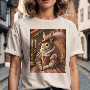 Renaissance Lady Rabbit Unisex Heavy Cotton Tee, Duchess Bunny Shirt, Funny Elizabethan Ren Faire Costume, 16th Century Clothing, 1500&#39;s