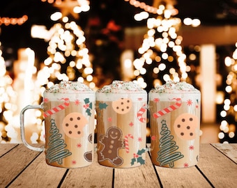Gingerbread Glass Tumbler, Christmas Glass Mug, Holiday Glass Mug, Aesthetic Holiday Mug, Christmas Tree Mug, Trendy Christmas Mug