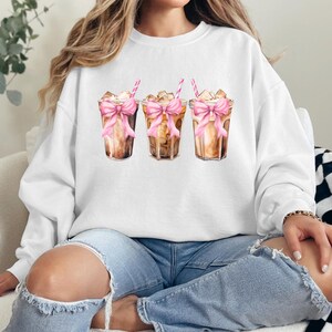 Iced Coffee Crewneck, Coquette Sweater, Bow Coffee Gift, Bow Sweatshirt, Pink Coffee Crewneck, Coffee Lover Sweater, Iced Coffee Sweatshirt