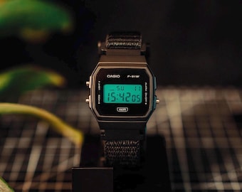 NODS - Custom Black Casio F91W With Teal Display on Black Nylon Strap