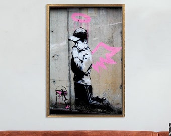 Banksy Angel Boy, Banksy Pink Wings Art Canvas, Child Angel Canvas