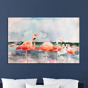 Flamingo Watercolor Canvas Print: Tropical Bird Wall Art
