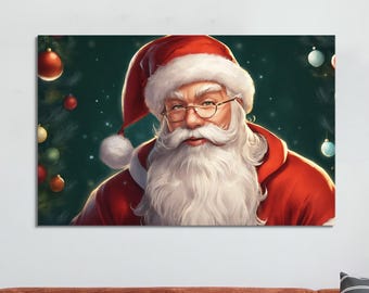 Santa Claus Canvas Art Print, Christmas Wall Decor, Festive Holiday Cotton Canvas Poster, Cozy Winter Home Wall Art